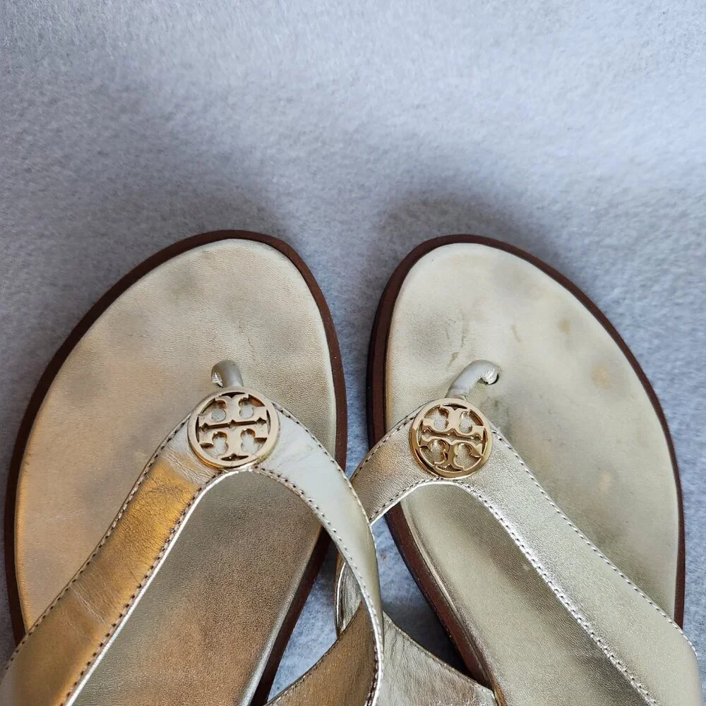 Tory Burch Metallic Gold Leather Thong Sandals